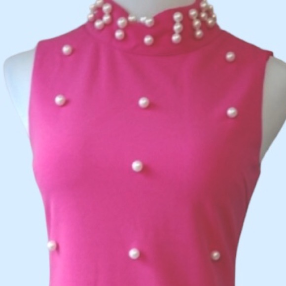 ❌DONATED❌Fuchsia Pink Faux Pearl Detail Lined Sheath Dress - Picture 7 of 12